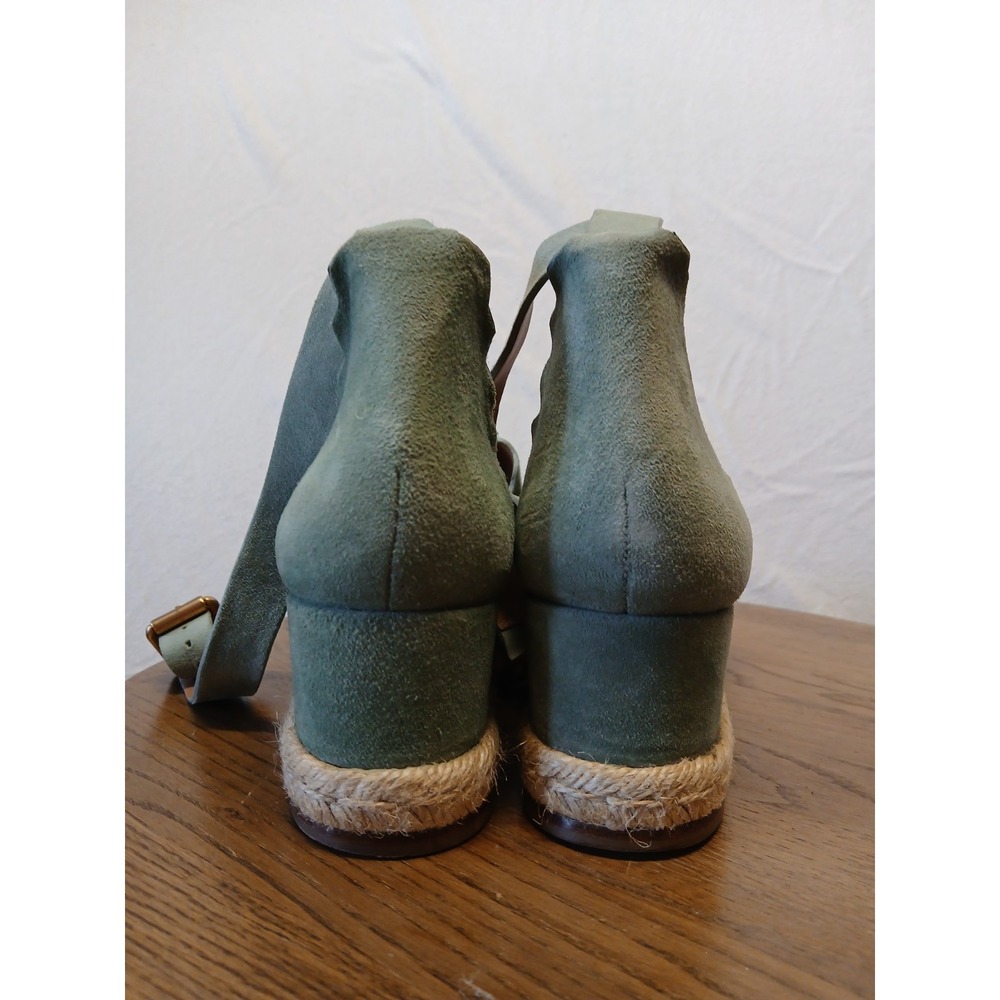 Chloe Sage Green Suede Espadrille Platform Wedges - Picture 4 of 9